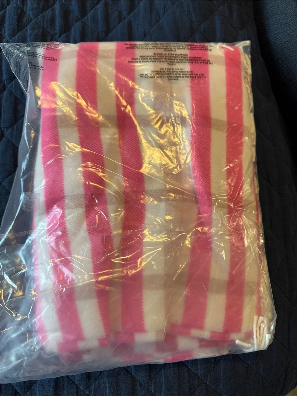 Mark & Graham Red and White Striped Holiday Throw with Gold Embroidered Accent